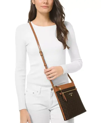 Logo Jet Set Charm Small North South Flat Crossbody-Brown/ Acorn - 4