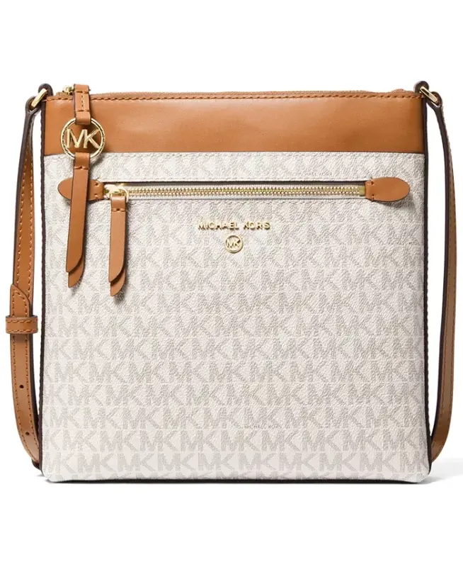 Logo Jet Set Charm Small North South Flat Crossbody-Vanilla/ Acorn - MICHAEL KORS