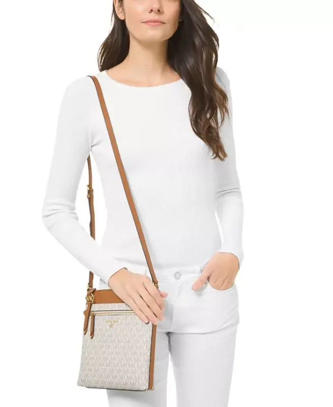 Logo Jet Set Charm Small North South Flat Crossbody-Vanilla/ Acorn - 4