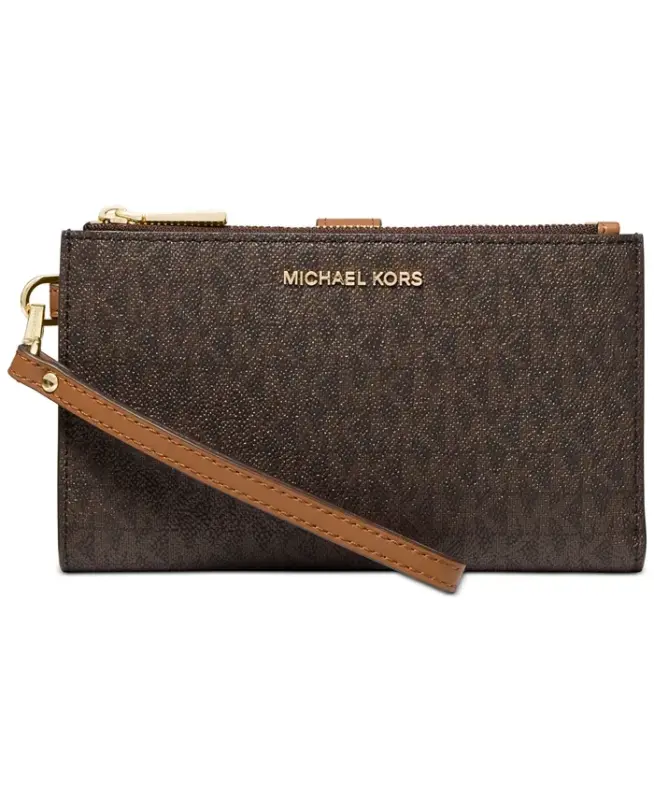 Logo Jet Set Double-Zip Wristlet-Brown - 1