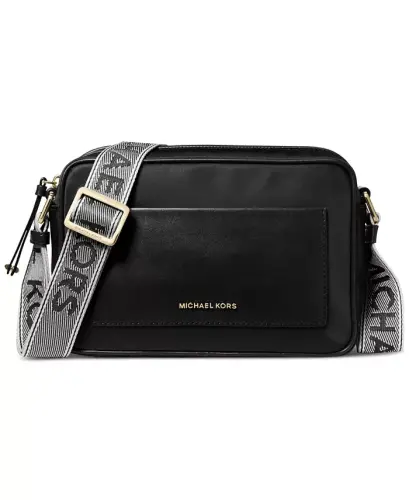 Logo Large Nylon Crossbody with Webbing Strap-Black - 1