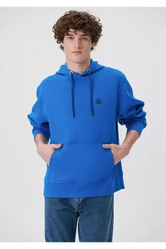 Logo Nakishli Kapüşonlu Sweatshirt 065809-70913-Mavi - 1