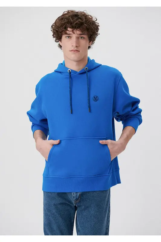 Logo Nakishli Kapüşonlu Sweatshirt 065809-70913-Mavi - 1