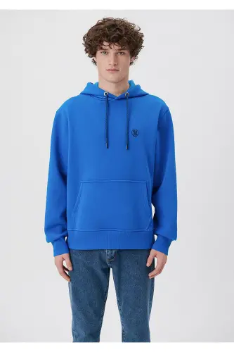 Logo Nakishli Kapüşonlu Sweatshirt 065809-70913-Mavi - MAVI (1)