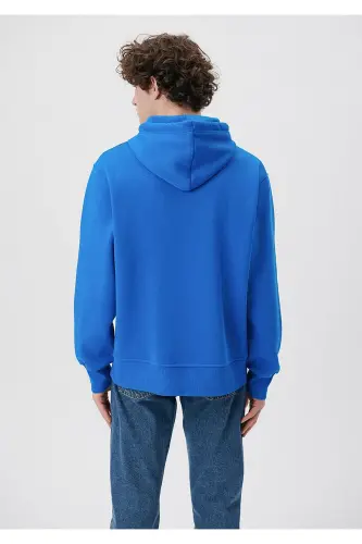 Logo Nakishli Kapüşonlu Sweatshirt 065809-70913-Mavi - 3
