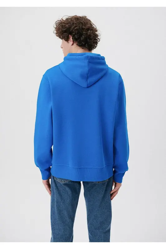 Logo Nakishli Kapüşonlu Sweatshirt 065809-70913-Mavi - 3