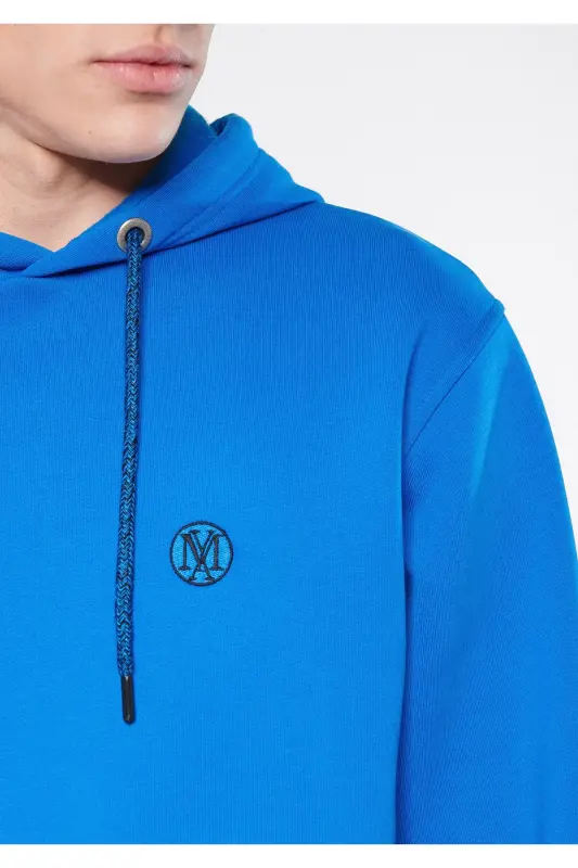 Logo Nakishli Kapüşonlu Sweatshirt 065809-70913-Mavi - 6