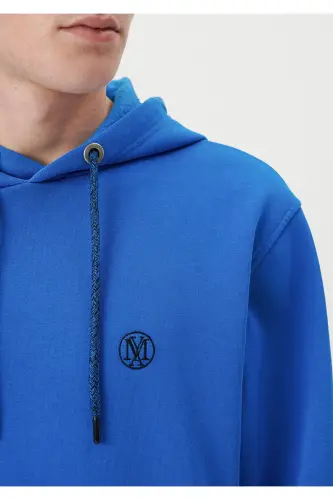 Logo Nakishli Kapüşonlu Sweatshirt 065809-70913-Mavi - 4