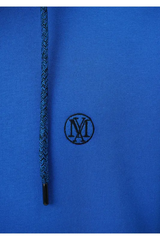 Logo Nakishli Kapüşonlu Sweatshirt 065809-70913-Mavi - 5