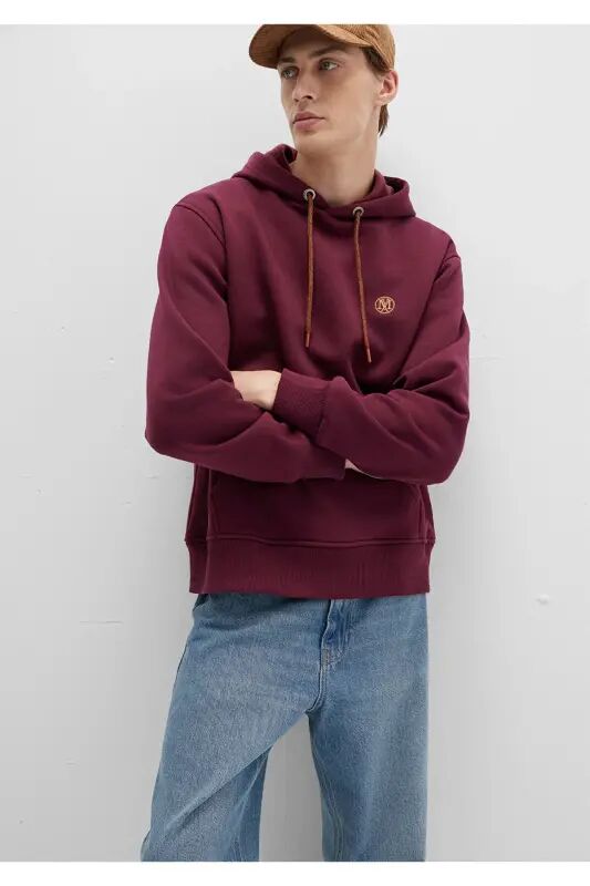 Logo Nakışlı Kapüşonlu Bordo Sweatshirt 065809-70426 - Bordo-70426 - Mavi