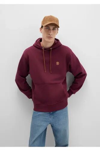 Logo Nakışlı Kapüşonlu Bordo Sweatshirt 065809-70426 - Bordo-70426 - Mavi (1)