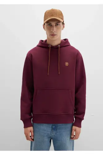 Logo Nakışlı Kapüşonlu Bordo Sweatshirt 065809-70426 - Bordo-70426 - 4