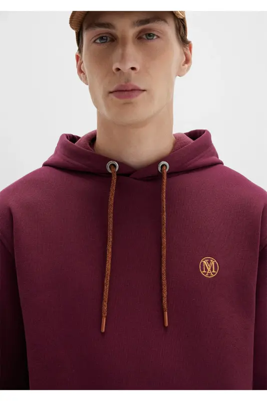 Logo Nakışlı Kapüşonlu Bordo Sweatshirt 065809-70426 - Bordo-70426 - 6