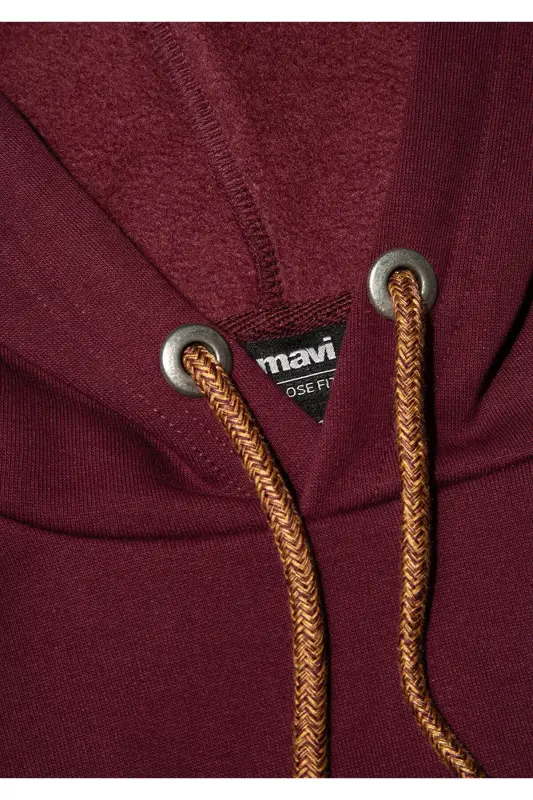 Logo Nakışlı Kapüşonlu Bordo Sweatshirt 065809-70426 - Bordo-70426 - 7