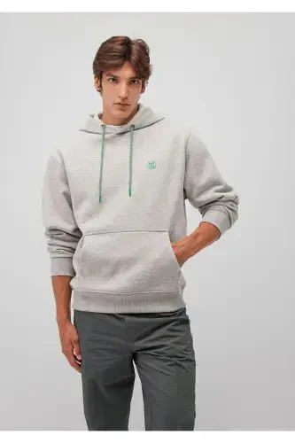 Logo Nakışlı Kapüşonlu Gri Sweatshirt 065809-80196-Gri - MAVI (1)