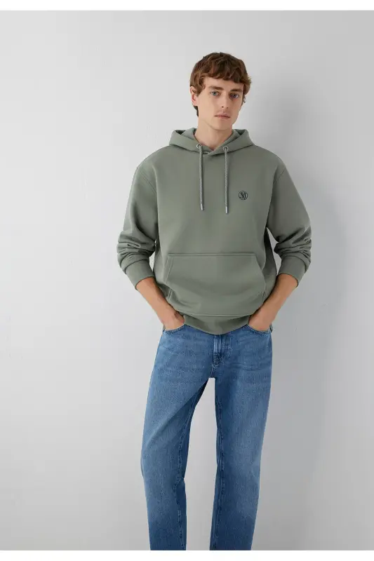 Logo Nakışlı Kapüşonlu Haki Sweatshirt 065809-80692 - Haki-80692 - 2