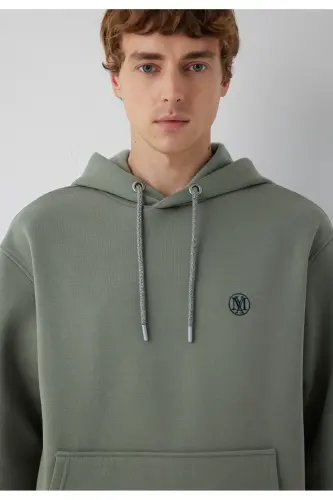 Logo Nakışlı Kapüşonlu Haki Sweatshirt 065809-80692 - Haki-80692 - 5