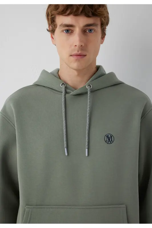 Logo Nakışlı Kapüşonlu Haki Sweatshirt 065809-80692 - Haki-80692 - 5