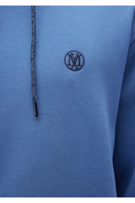 Logo Nakışlı Kapüşonlu Sweatshirt 065809-70872-Mavi - 7