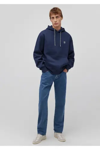 Logo Nakshli Kapushonli Lacivert Sweatshirt 065809-70497-Lacivert 