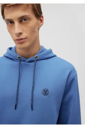 Logo Nakshli Kapüşonli Sweatshirt 065809-70872-Mavi - 5