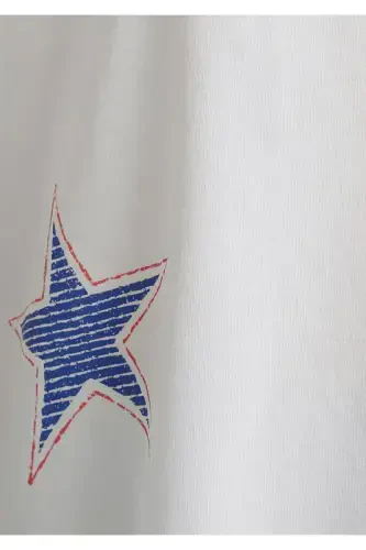 Logo Orqa Bosmali Oq Futbolka Katta O'lchamli / Keng Ke - MAVI (1)