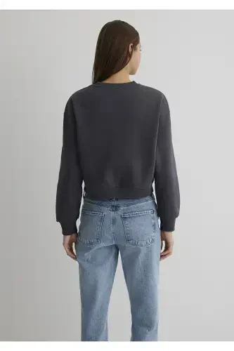 Logo Printed Anthracite Crop Sweatshirt 1611601-70763-Black - 4