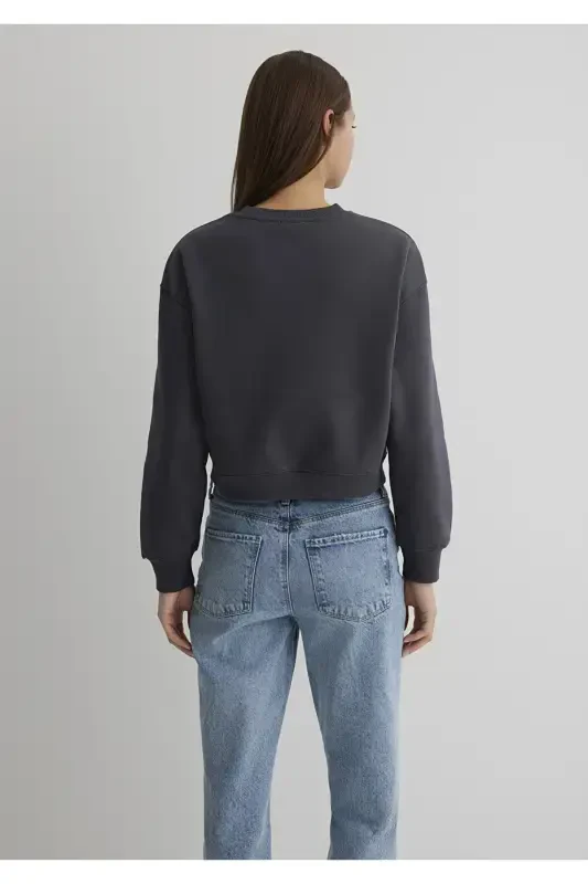 Logo Printed Anthracite Crop Sweatshirt 1611601-70763-Black - 4