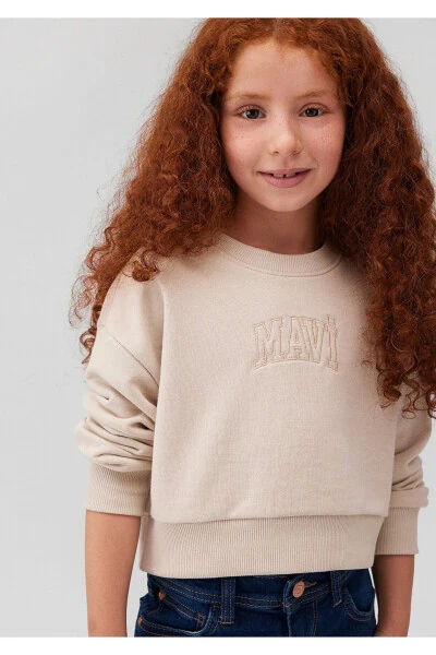 Logo Printed Beige Crop Sweatshirt 7s10078-70072 - MAVI