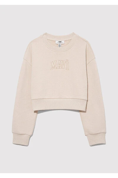 Logo Printed Beige Crop Sweatshirt 7s10078-70072 - MAVI (1)