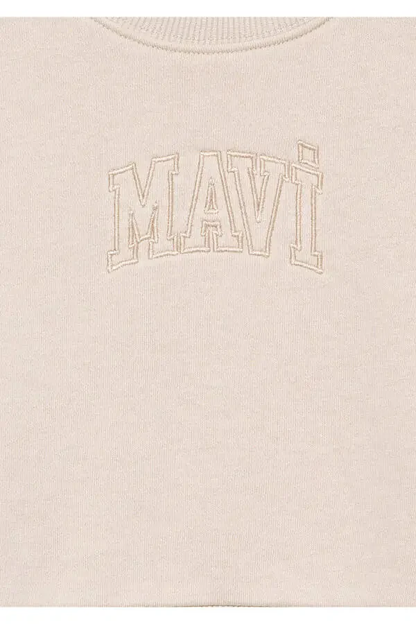 Logo Printed Beige Crop Sweatshirt 7s10078-70072 - 4