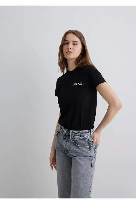 Logo Printed Black T-Shirt Semi Slim Fit - 3