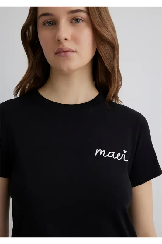 Logo Printed Black T-Shirt Semi Slim Fit - 6