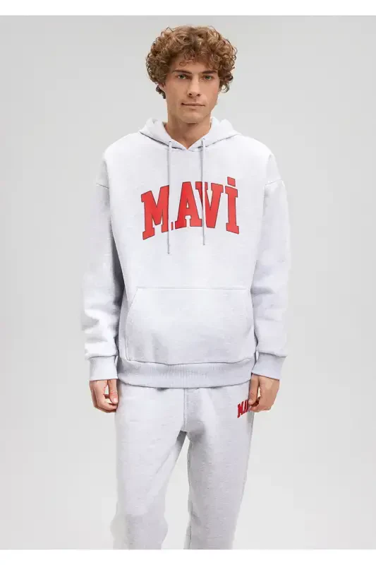 Logo Printed Gray Hoodie 067149-82498-Gray - 6