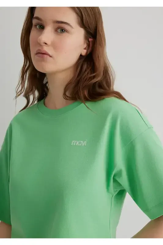 Logo Printed Green Crop T-Shirt Crop / Short Cut 1 - 3