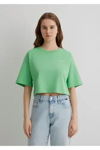 Logo Printed Green Crop T-Shirt Crop / Short Cut 1 - 4