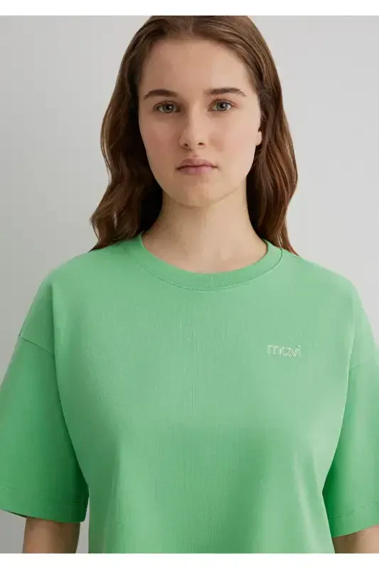 Logo Printed Green Crop T-Shirt Crop / Short Cut 1 - 6