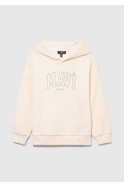 Logo Printed Hooded Beige Sweatshirt 6s10052-70072 - 1