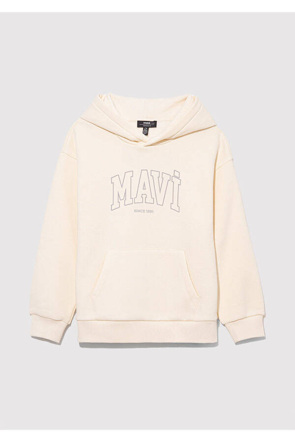 Logo Printed Hooded Beige Sweatshirt 6s10052-70072 - 1