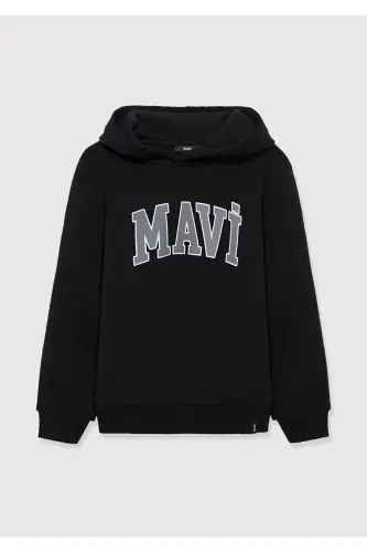Logo Printed Hooded Black Sweatshirt 6610110-900-Black - MAVI (1)