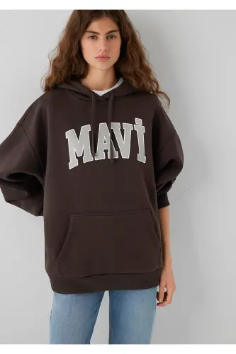 Logo Printed Hooded Brown Sweatshirt 1600361-70222 - Brown - MAVI (1)
