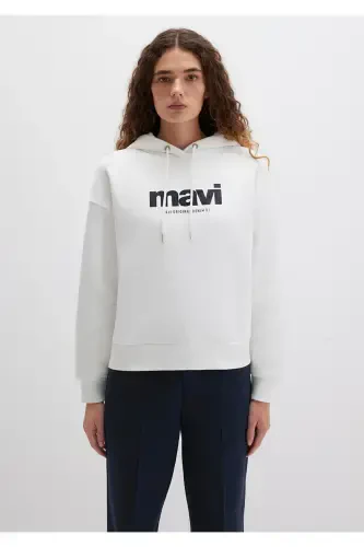 Logo Printed Hooded Ecru Sweatshirt 168334-81964 - 3