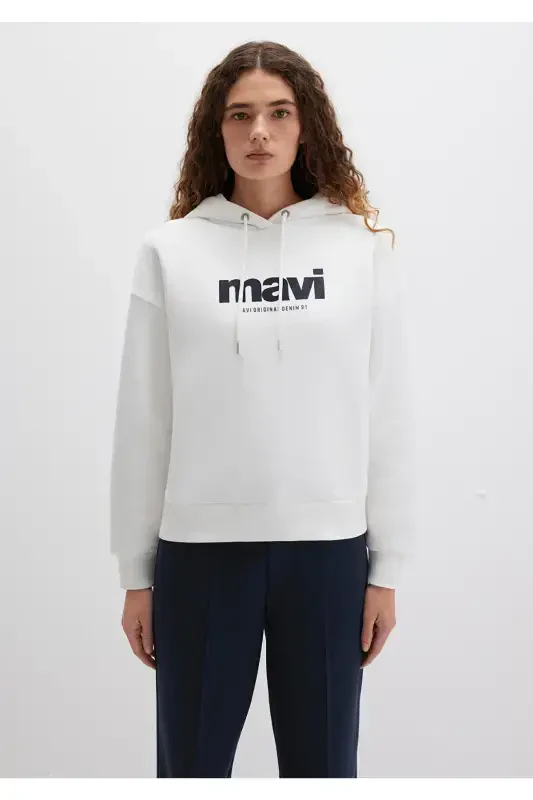 Logo Printed Hooded Ecru Sweatshirt 168334-81964 - 3