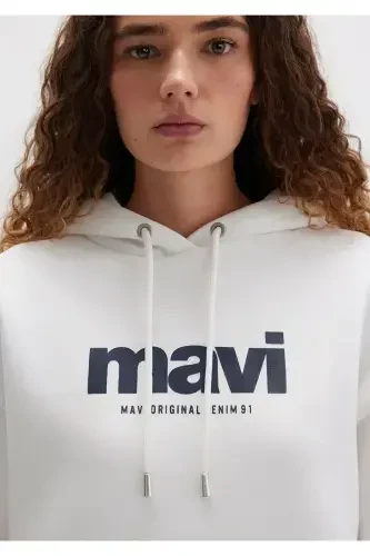 Logo Printed Hooded Ecru Sweatshirt 168334-81964 - 5