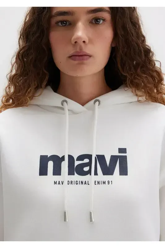 Logo Printed Hooded Ecru Sweatshirt 168334-81964 - 5