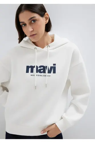 Logo Printed Hooded Ecru Sweatshirt 168334-81964 - MAVI (1)