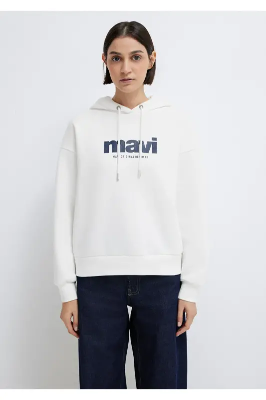Logo Printed Hooded Ecru Sweatshirt 168334-81964 - 3