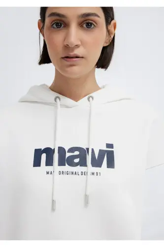 Logo Printed Hooded Ecru Sweatshirt 168334-81964 - 6