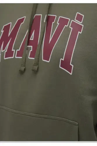 logo printed hooded gray oversize sweatshirt-Khaki - 7