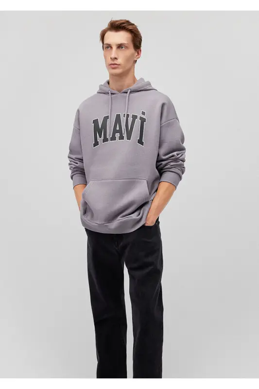 Logo Printed Hooded Gray Sweatshirt 067149-83747 - 2